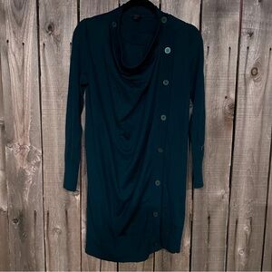 EUC COS Collection Draped Wool Forest Green Buttoned Sweater Dress XS Preppy